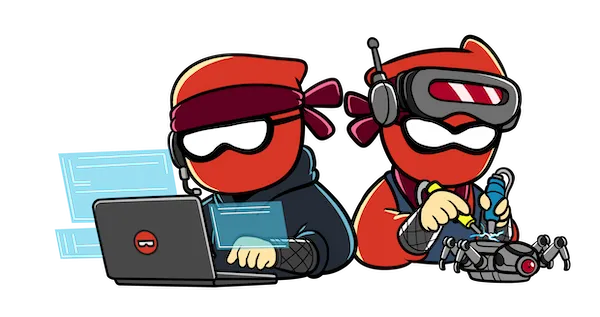 Team Binjy Characters Hacking Away