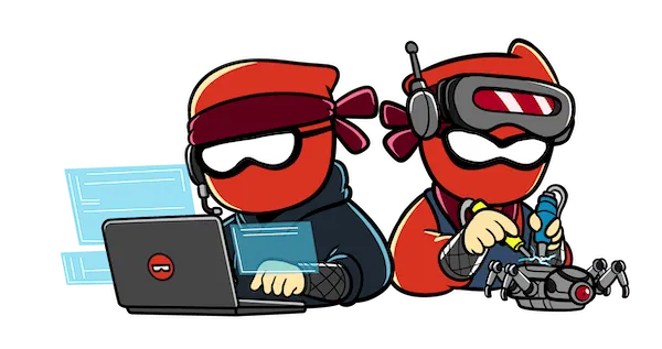 Team Binjy Characters Hacking Away