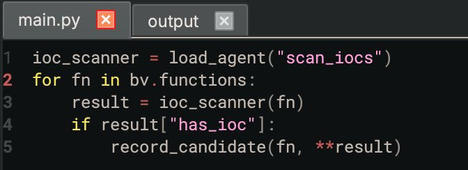 Sidekick automation example: Python script using the Sidekick agent API to run a check across every function in a binary view and submit matching candidates