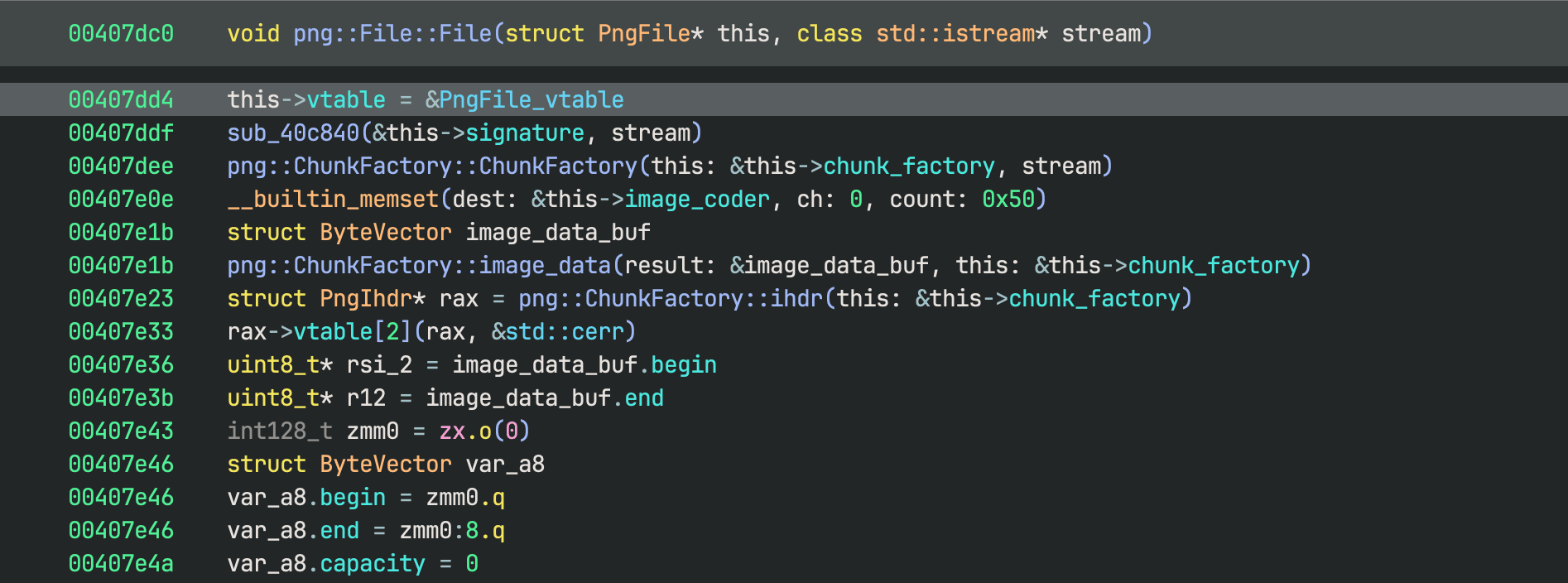 Recovered C++ code after Sidekick