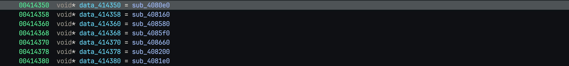 Raw vtable data before Sidekick
