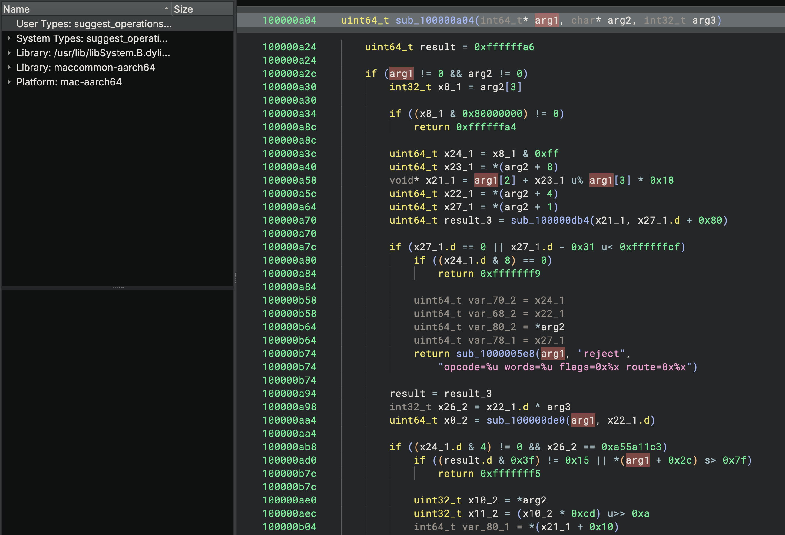 Decompiler output before Sidekick recovers user-defined types and field names