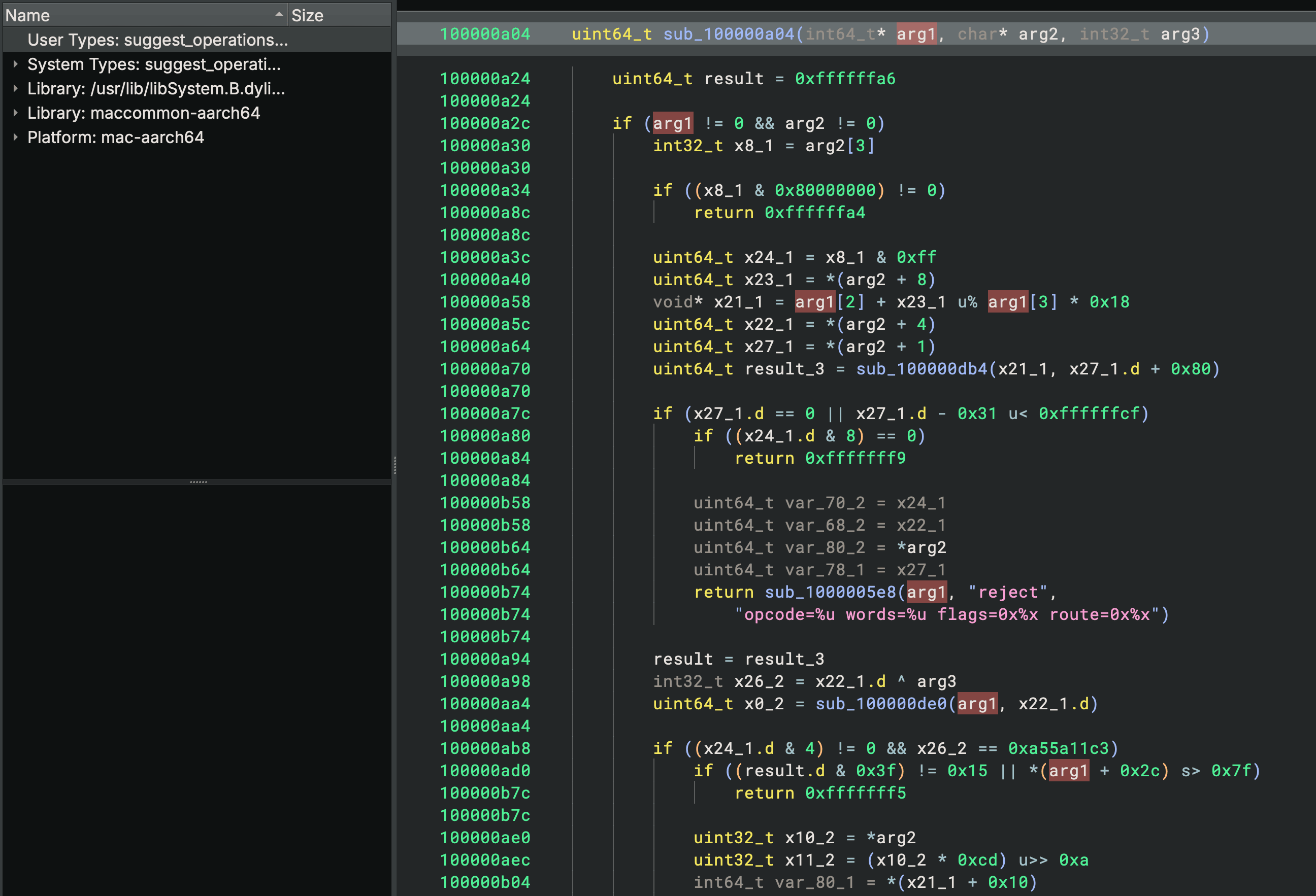 Decompiler output before Sidekick recovers user-defined types and field names