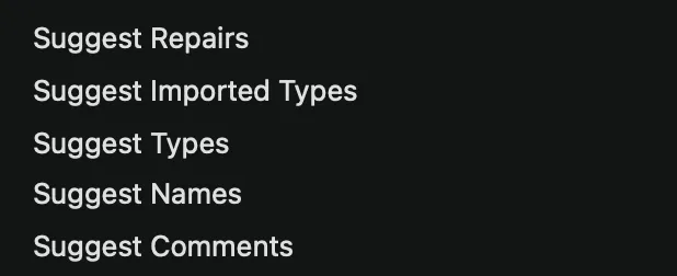 The suggest menu offers on-demand options to update functions, identify indirect call targets, and add names or comments.