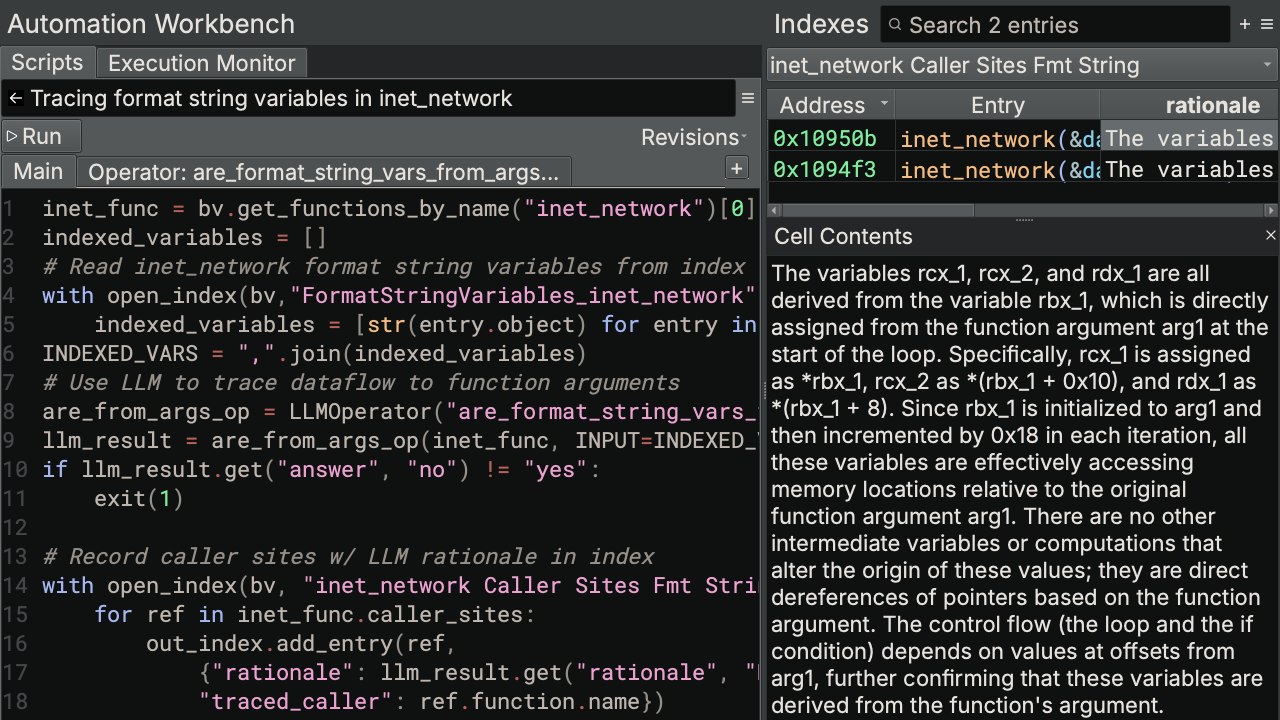 Indexes can be created, accessed, and updated by Automation Workbench scripts