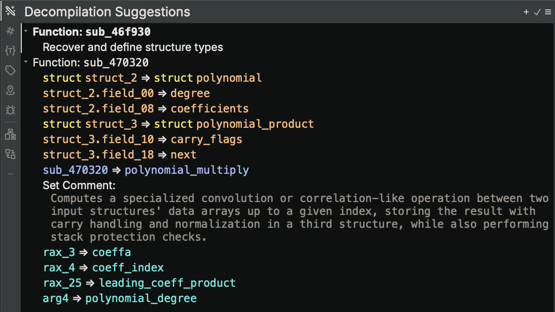 Sidekick recovers structures, renames functions and variables, and comments your code.