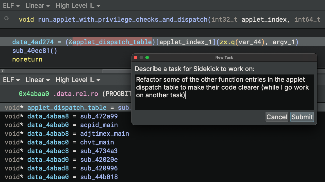 New Task dialog allows you to describe a task for Sidekick to work on