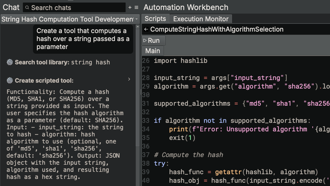 Tools can be created and run from the Chat Assistant