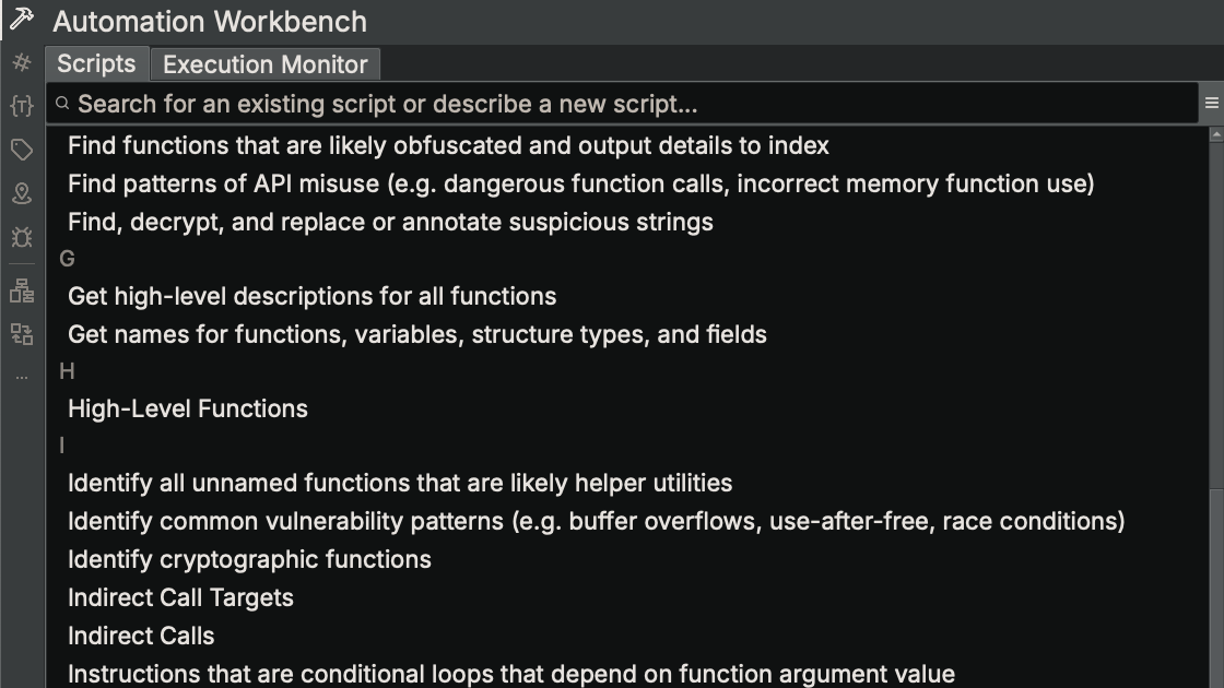 automation workbench sidebar